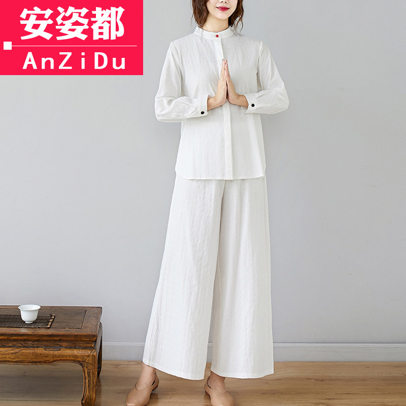 佛系女复古棉麻茶服秋装禅意中国风 安姿都上衣