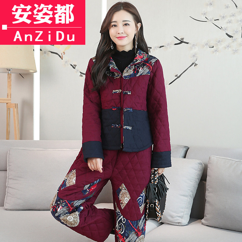唐装秋冬夹棉棉裤复古棉麻小棉袄 安姿都上衣