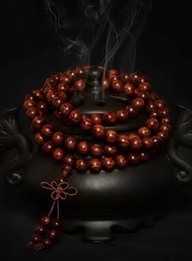 海南黄花梨手串108颗油梨老料佛珠手串男士鬼脸鬼眼饰品多圈手链