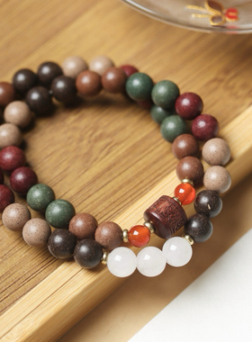 中草药天然双圈手串古法原创五行合香珠助眠稳定情绪解压手链