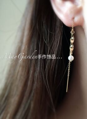 清仓手工螺旋淡水珍珠14k包金耳线耳环2020新款潮ins女网红高级感