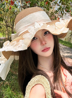 大帽檐花朵草编帽子女夏季出游