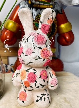 32CM流体兔流体熊手绘摆件石英砂潮玩公仔个性礼品炫酷可爱工艺美