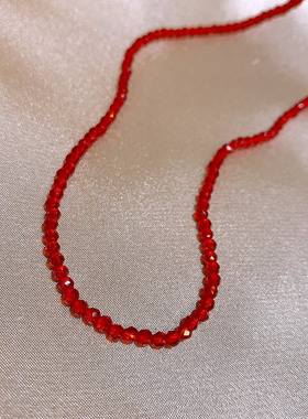 新中式红色水晶串珠项链小众通勤百搭锁骨链气质轻奢高级感项饰女