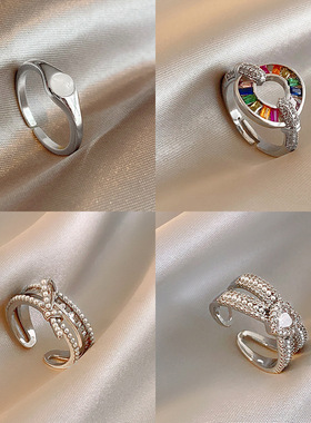 复古轻奢锆石金蛇蝴蝶虎眼石开口戒指小众简约食指戒高级感手饰女