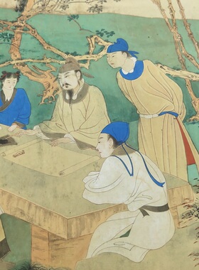 张大千松下高仕文会图 近代名家国画竖幅青绿山水人物微喷复制品
