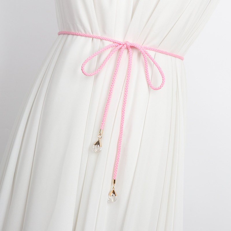 装饰腰带女棉线编织配连衣裙子毛衣甜美水晶蝴蝶结棉绳腰绳小皮带 - 图1