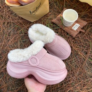 Thick-soled height-increasing cotton slippers for women in winter new snow boots for indoor home plus velvet for warmth and outer wear large-toe cotton shoes for women