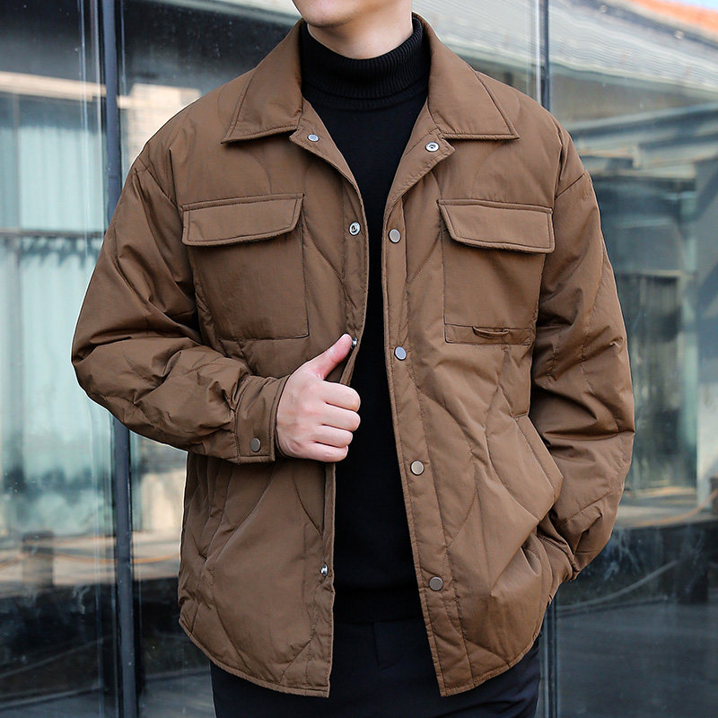 冬季新款复古潮牌胖子男装翻领衬衫轻薄款羽绒服男加肥加大码外套,淘宝优惠券,粉丝福利购,淘宝优惠卷