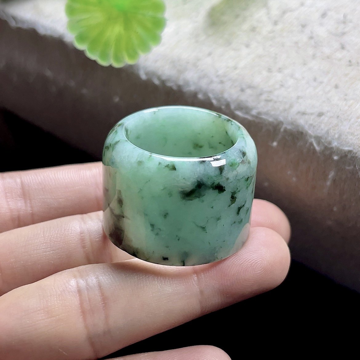 24mm floating flower jade ring for men, jade ring