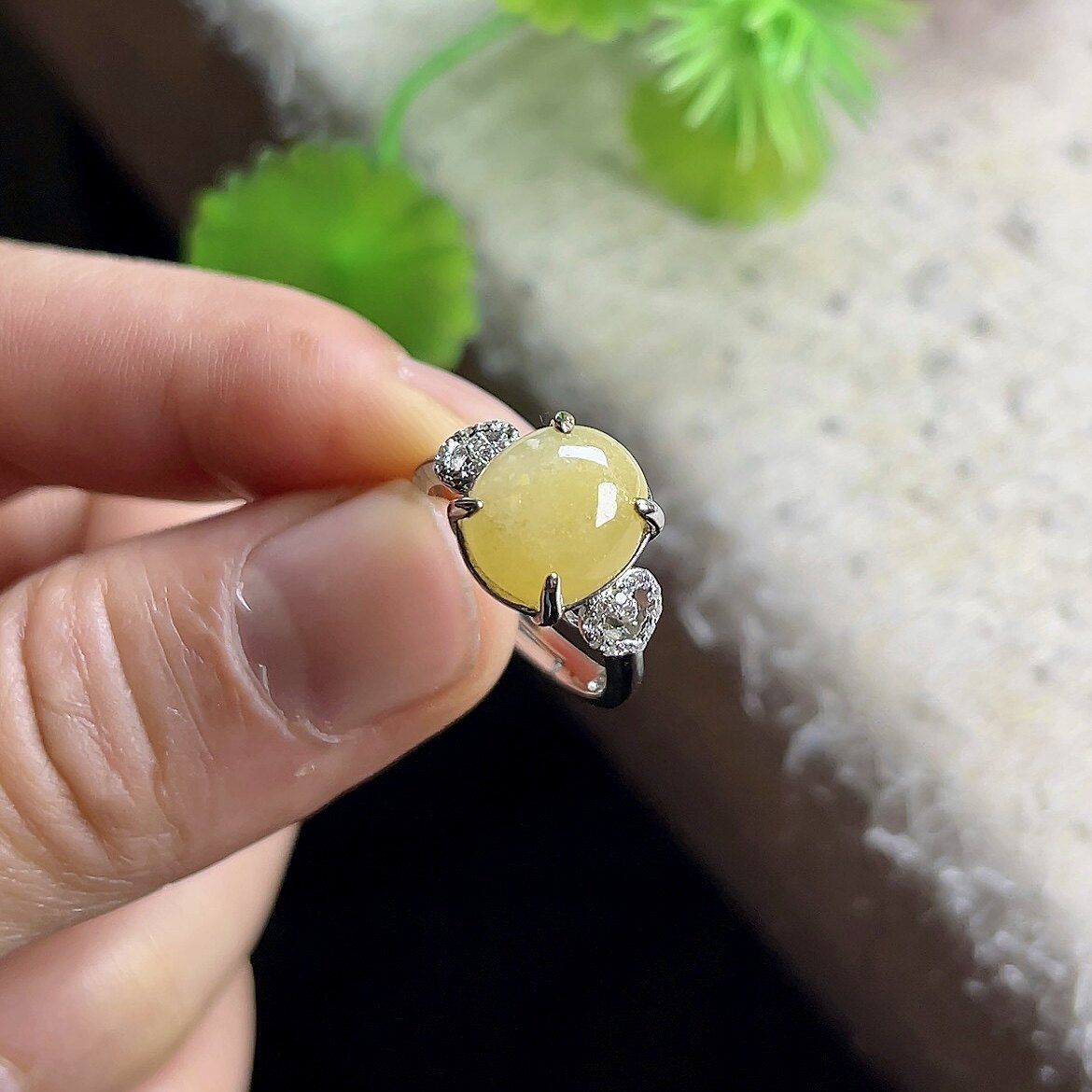 Burmese jade ring S925 silver inlaid egg surface