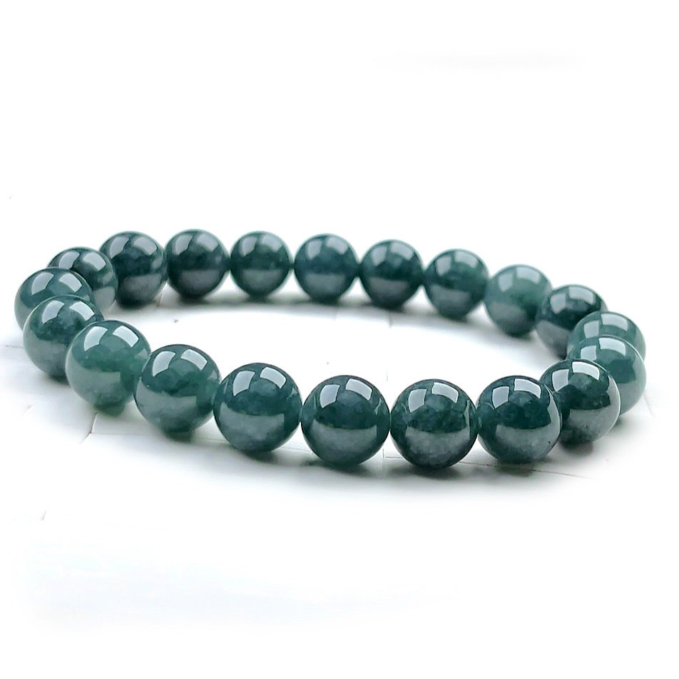 10mm正品A货天然蓝水油青绿翡翠圆珠珠链女手串单圈玉项链手链男 - 图3