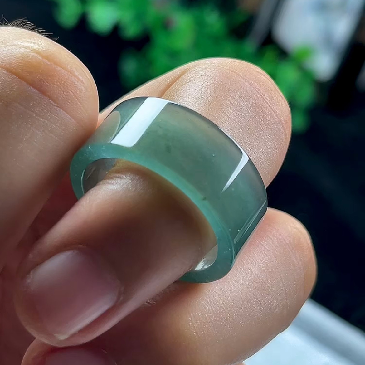 Laokeng Ice Blue Water Ice Green Jade Ring Ring for Men