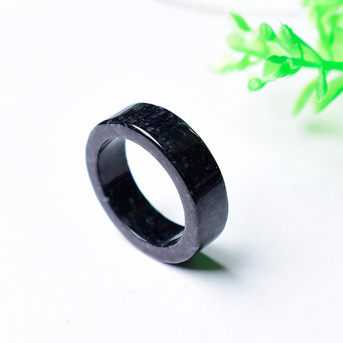 正品A货天然乌黑方戒墨翠翡翠戒圈玉石平口方戒玉戒指女玉指环男 - 图0