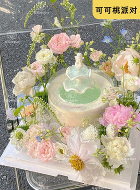 许愿池蛋糕摆件浪漫生日蛋糕装饰