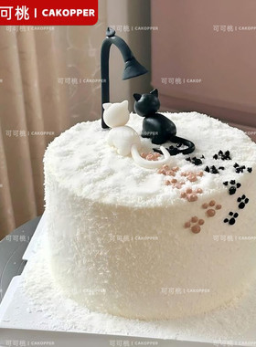 创意路灯猫咪套装摆件七夕情人节生日表白蛋糕装饰甜品台拍照道具