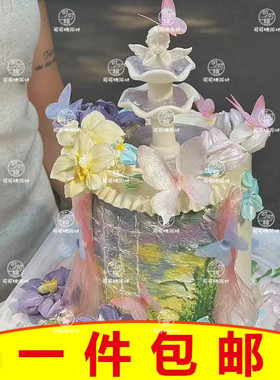 许愿池小天使生日蛋糕装饰摆件复古水柱喷泉花朵模具翻糖巧克力模