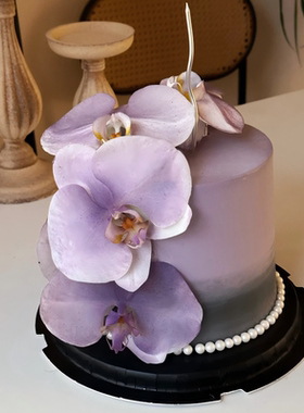 韩式绢布紫色蝴蝶兰摆件女神节生日蛋糕装饰网红甜品烘焙甜美插件