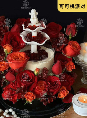 罗马艺术摆件许愿池小天使生日蛋糕装饰喷泉水池配件花朵硅胶模具