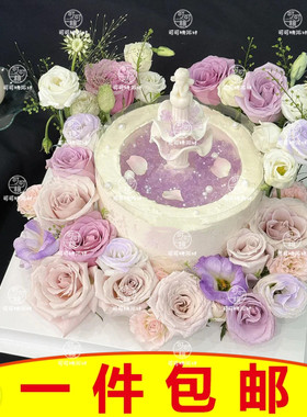 许愿池小天使生日蛋糕装饰摆件复古水柱喷泉硅胶模具翻糖巧克力模