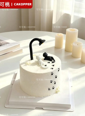 网红ins路灯小猫软胶套装爱心蜡烛七夕周年生日蛋糕烘焙装饰摆件