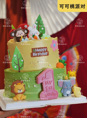 动物园主题生日蛋糕装饰摆件软胶狮子小象小猴长颈鹿烘焙玩偶公仔