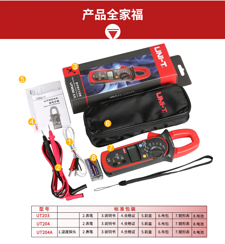 优利德UT203/UT204A数字钳形表交直流两用钳型万用表高精度电流表 - 图2