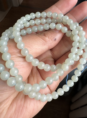 新疆和田玉且末料高青白玉108长链卡6男女手链项链多圈diy无暇