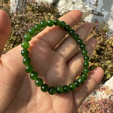 和田玉碧玉手链卡6mm满色辣菠菜绿有红皮矿点女士精品手串特价款