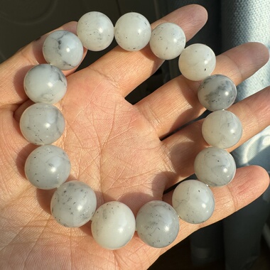 新疆和田玉籽料青花手链白玉河白底飘墨卡14男女手串水墨丹青意境