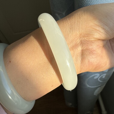 58.7圈和田玉白玉手镯野牛沟润糯荔枝肉玉镯无瑕裂有水线女士精品