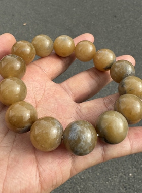 新疆和田玉糖玉手链且末蓝皮糖玉无棉裂16mm男女手串首饰特色料