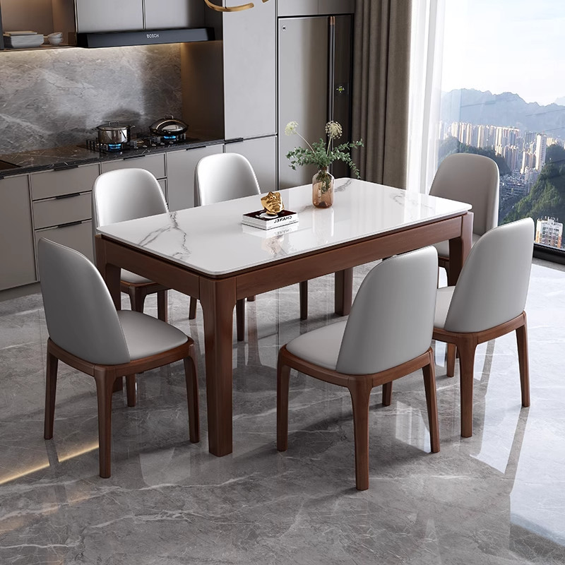 岩板餐桌椅组合现代简约家用全实木小户型轻奢长方形吃饭桌子椅子,淘宝优惠券,粉丝福利购,淘宝优惠卷