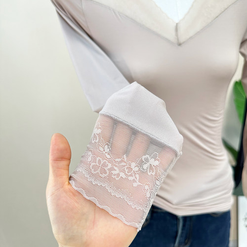 秋冬超薄保暖基底衣性感蕾丝V领紧身打底秋衣面膜美肤衣女W3237 - 图3