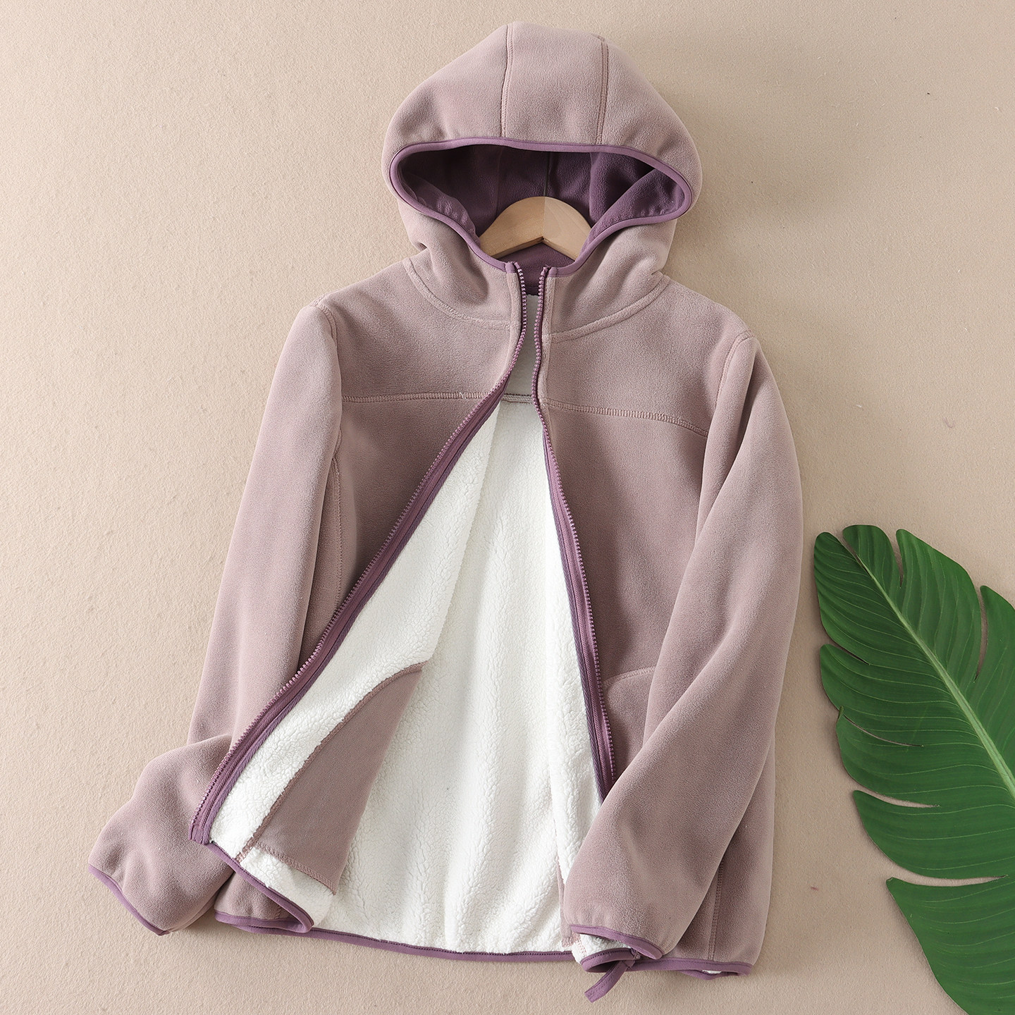 830克 高克重加厚羊羔绒+奥粒绒保暖时尚连帽抓绒卫衣外套女 F167,淘宝优惠券,粉丝福利购,淘宝优惠卷