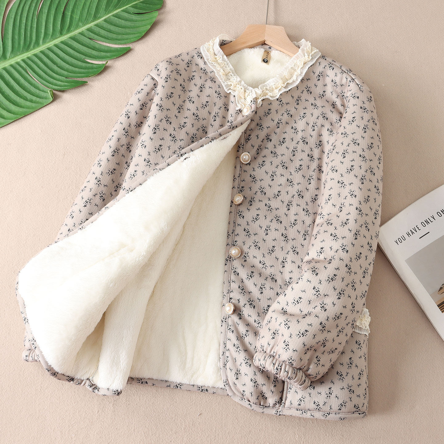 930克~零下穿特厚长毛绒棉衣外套女碎花加绒冬蕾丝花边棉袄F38,淘宝优惠券,粉丝福利购,淘宝优惠卷