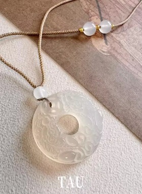 定乾坤|新中式天然白玛瑙冰种双貔貅玉髓平安扣招财男女国风项链