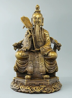三清祖师黄铜摆件太上老君神像元始天尊灵宝铜像道家道祖供奉师祖