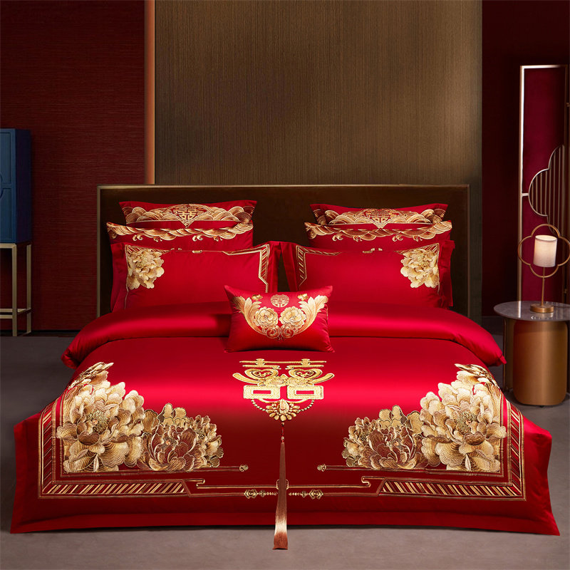 雅鹿家纺结婚全棉四件套纯棉刺绣婚庆大红陪嫁婚房喜被芯床上用品,淘宝优惠券,粉丝福利购,淘宝优惠卷