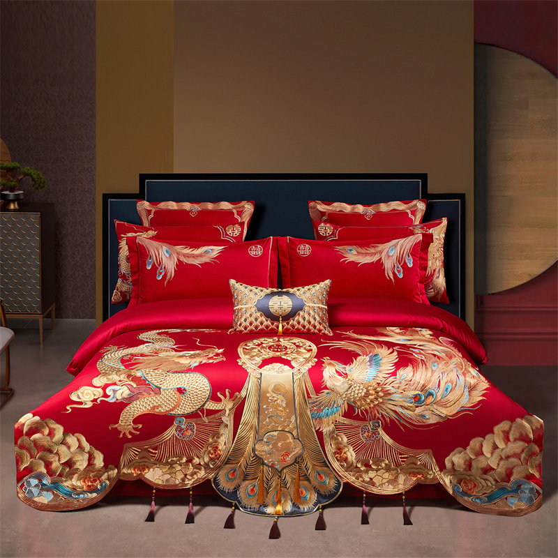 雅鹿家纺纯棉结婚四件套大红色全棉婚庆刺绣出嫁新房嫁妆喜被高档,淘宝优惠券,粉丝福利购,淘宝优惠卷