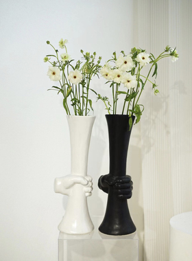 西岱岛家居 出口北欧家居原单陶瓷软装巴洛克黑色手握花瓶花器