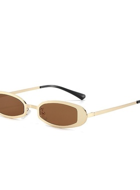 新款金属椭圆小框猫眼太阳镜男欧美跨境ins个性嘻哈墨镜女感