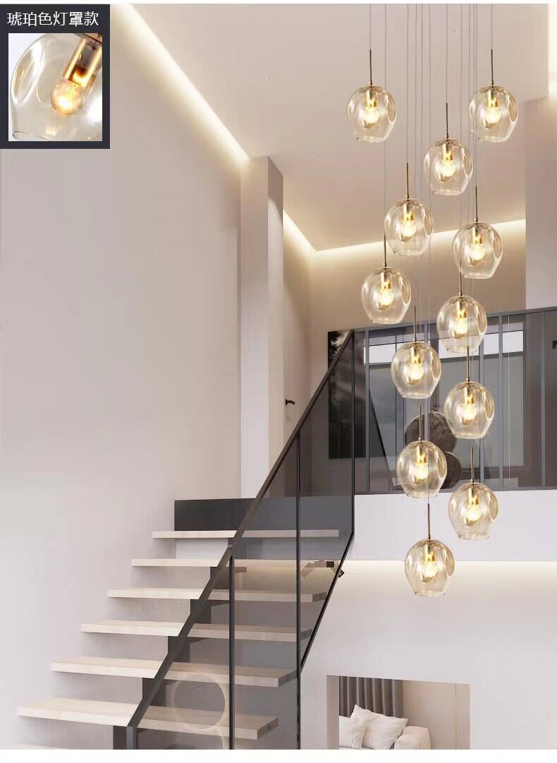 北欧楼梯长玻璃吊灯公寓复式楼别墅简约现代大气高档经典百搭旋转_虎窝淘