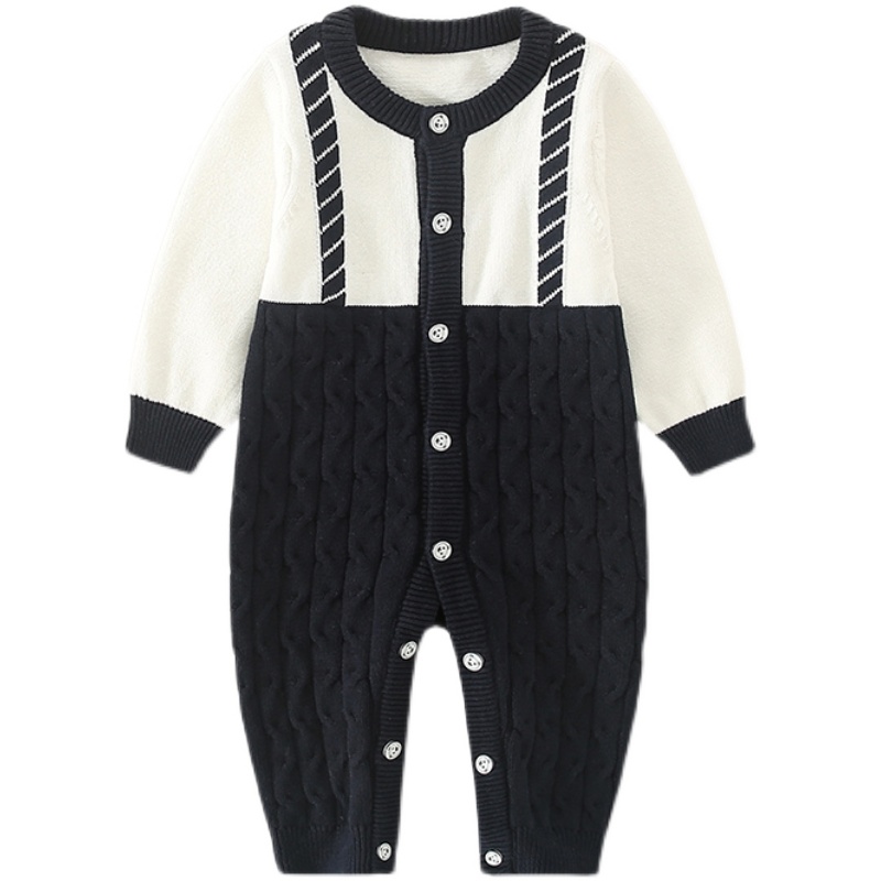 婴儿衣服连体毛衣针织衫洋气秋冬装03-9个月男女宝宝套装加绒爬服 - 图3