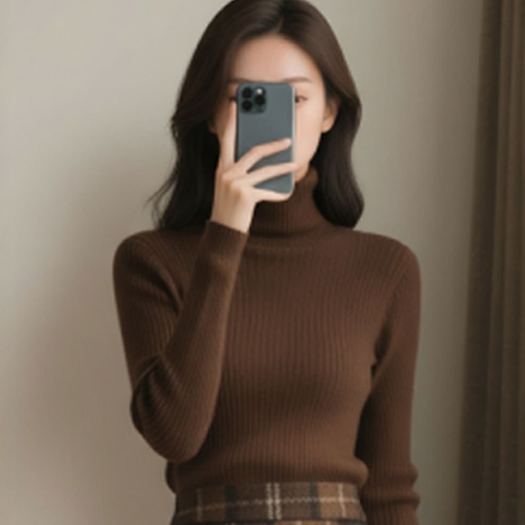 冬裙咖啡色新款女装时尚复古高领毛衣上衣格纹半身裙显瘦洋气套装,淘宝优惠券,粉丝福利购,淘宝优惠卷