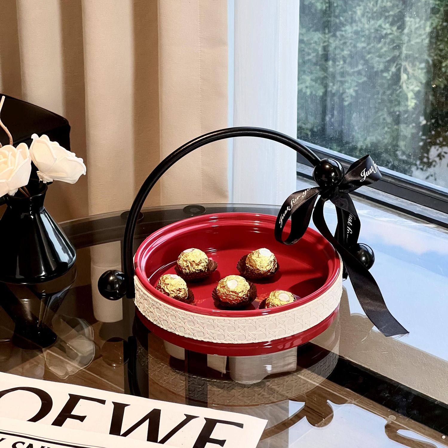 尊慕斯轻奢高级感水果盘家用客厅茶几摆件干果盒手提糖果零食果盆,淘宝优惠券,粉丝福利购,淘宝优惠卷