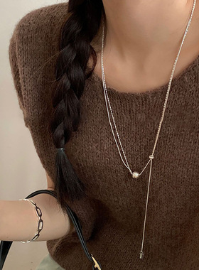抽拉式链条金属项链女小众设计感秋冬配饰珍珠毛衣链轻奢感
