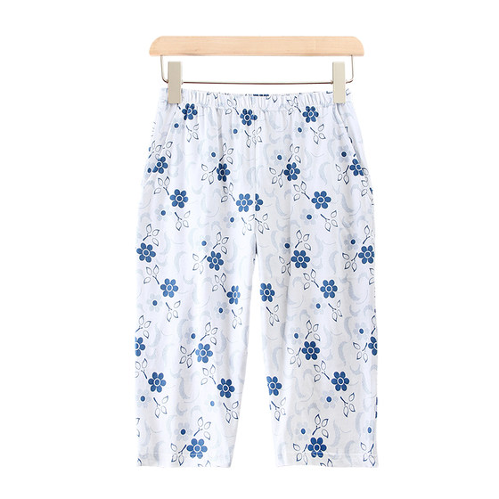 AB pure cotton pajamas women's pure cotton home pants mother's loose trousers cotton large size grandma cropped pants thin medium pants summer