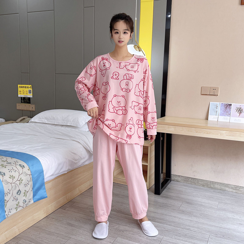 卡通熊兔加大码睡衣女纯棉春秋长袖长裤200斤胖mm休闲家居服套装,淘宝优惠券,粉丝福利购,淘宝优惠卷