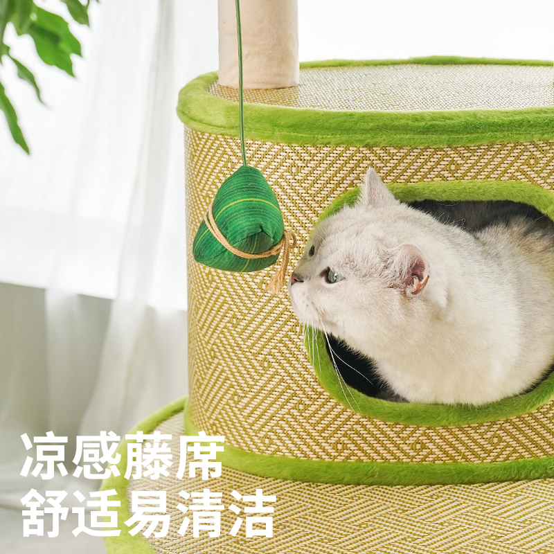 zeze藤编猫爬架夏季降温猫窝猫树一体猫抓柱猫玩具 - 图0